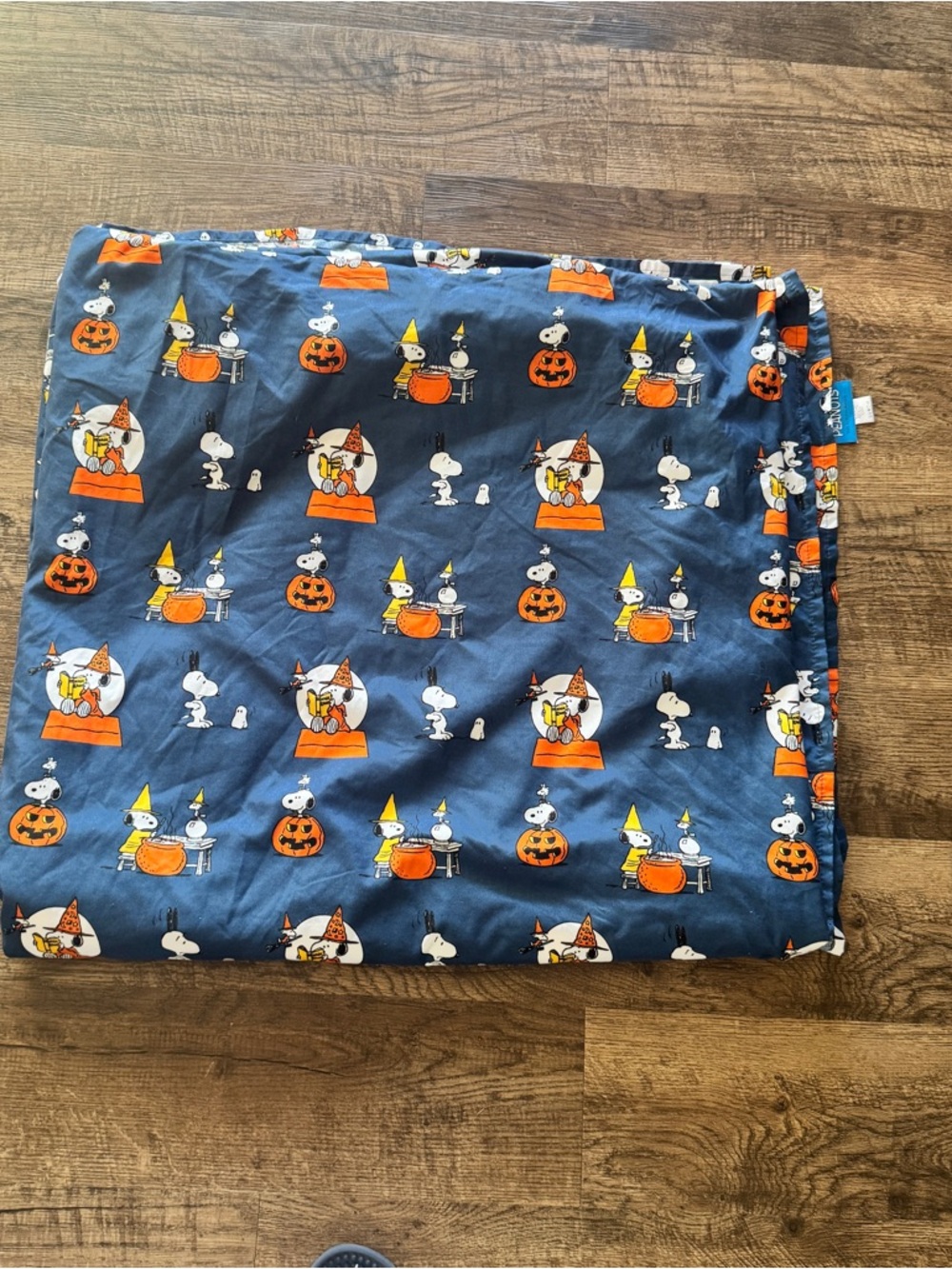 Peanuts Snoopy Halloween Flannel Throw Navy with Orange Accents King Flat Sheet